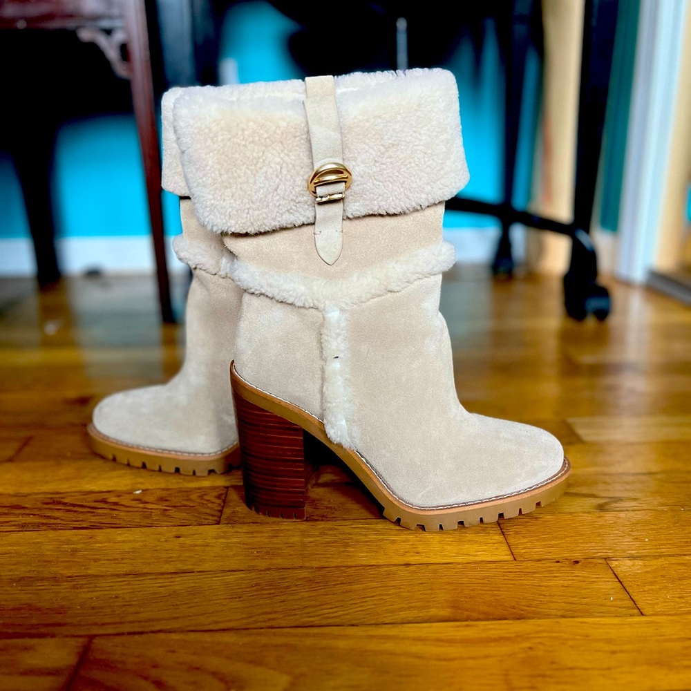 Coach Harlie Shearling Trimmed Leather Boots New Size 9 - Picture 2 of 8